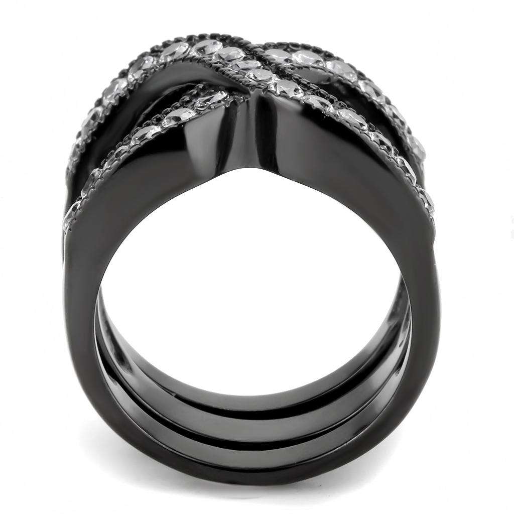 TK3694 - IP Black(Ion Plating) Stainless Steel Ring with AAA Grade CZ  in Clear-2