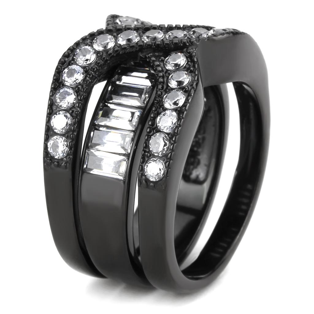 TK3694 - IP Black(Ion Plating) Stainless Steel Ring with AAA Grade CZ  in Clear-4