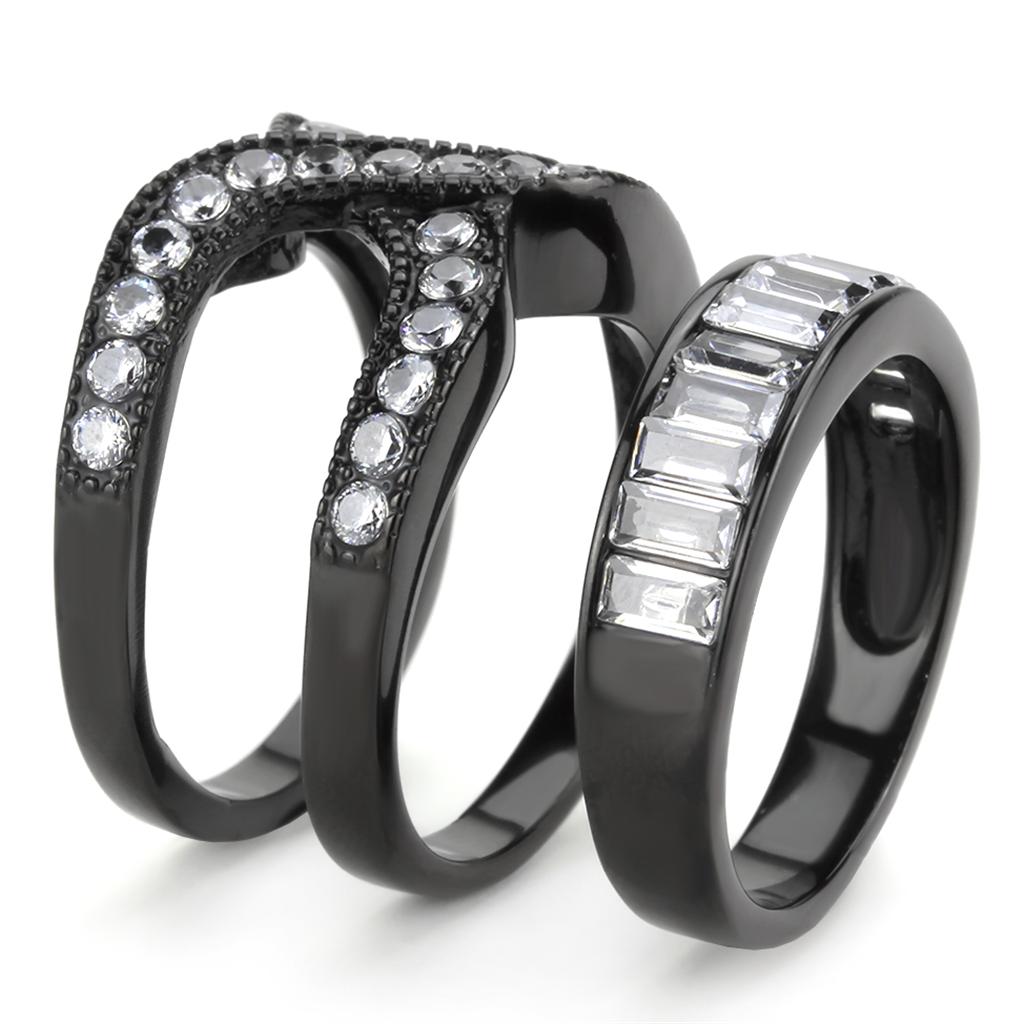 TK3694 - IP Black(Ion Plating) Stainless Steel Ring with AAA Grade CZ  in Clear-3