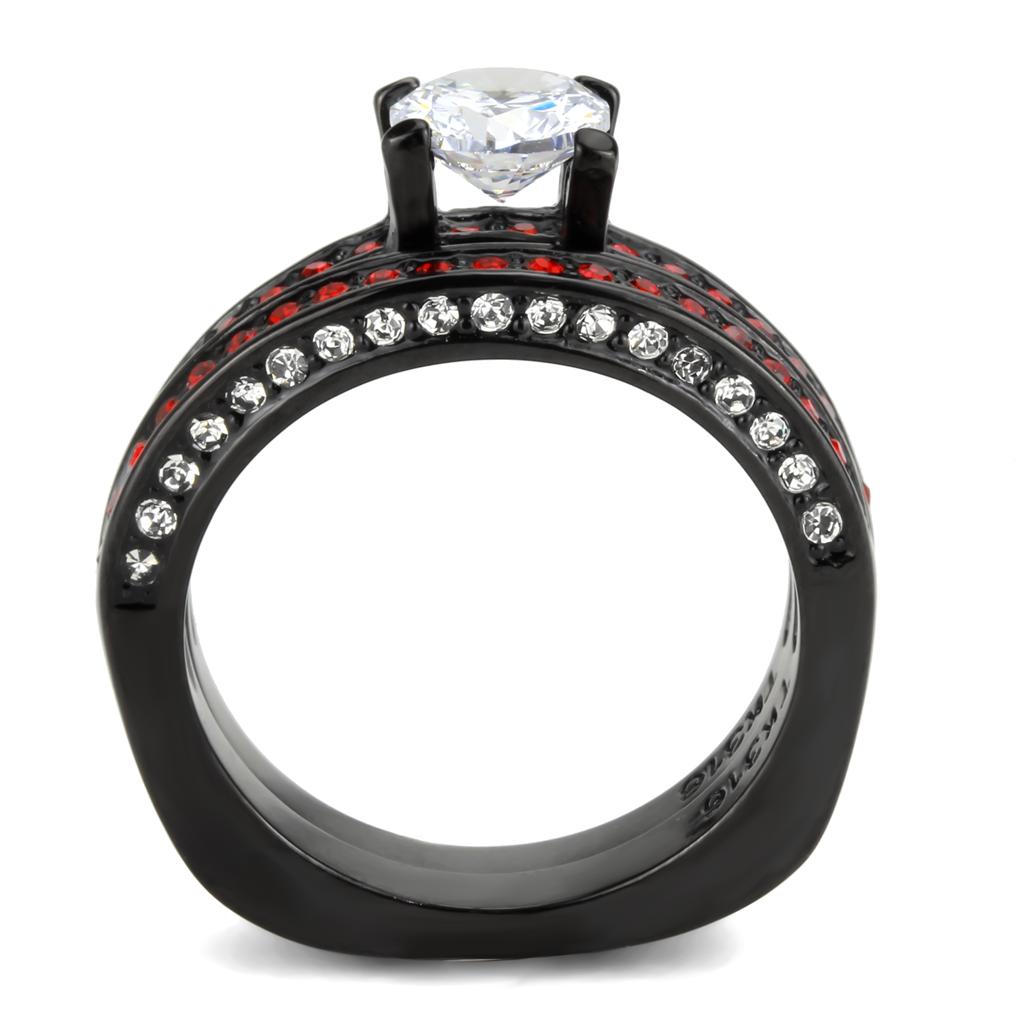 TK3695 - IP Black(Ion Plating) Stainless Steel Ring with AAA Grade CZ  in Clear-2