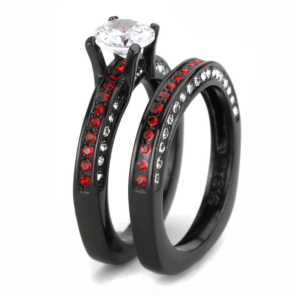 TK3695 - IP Black(Ion Plating) Stainless Steel Ring with AAA Grade CZ  in Clear-3