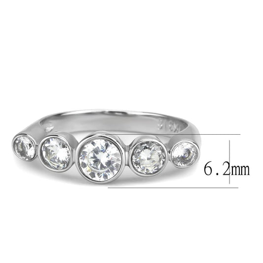 TK3697 - High polished (no plating) Stainless Steel Ring with AAA Grade CZ  in Clear-1