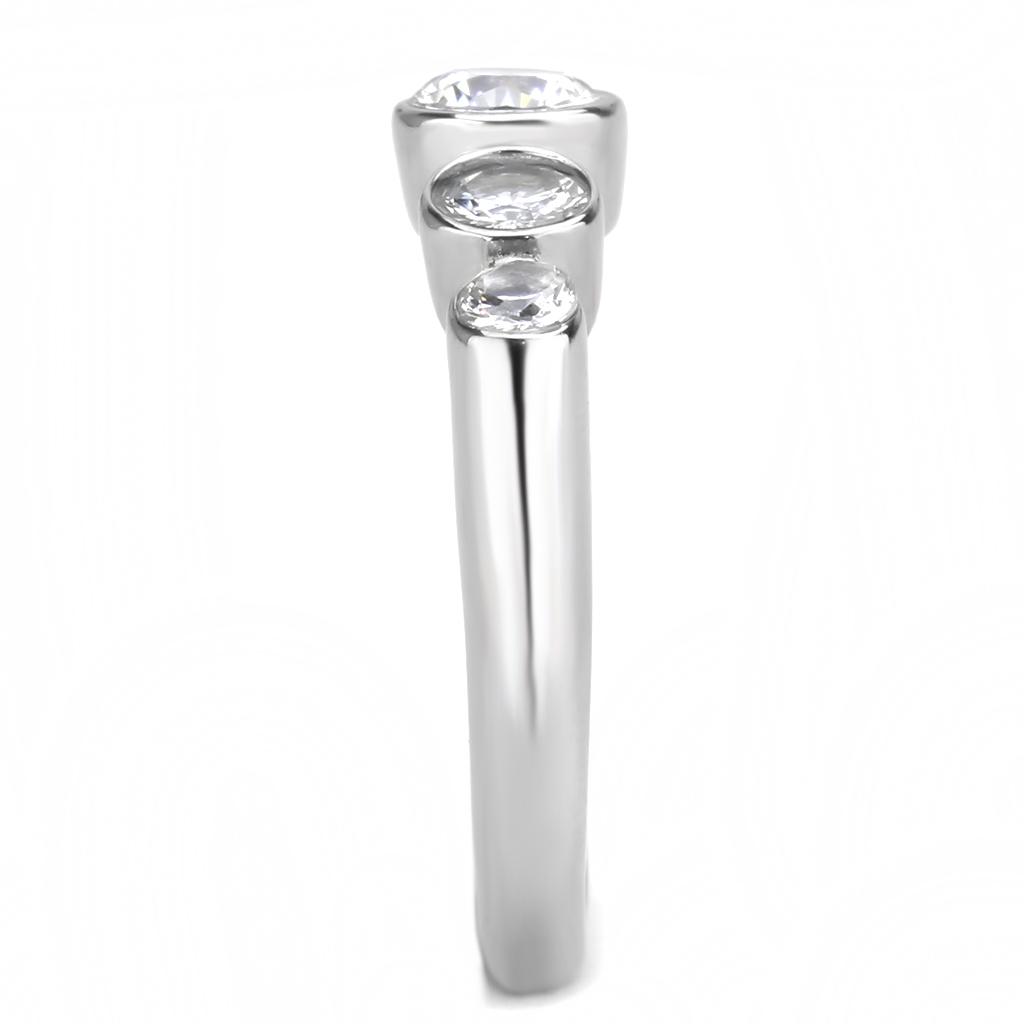 TK3697 - High polished (no plating) Stainless Steel Ring with AAA Grade CZ  in Clear-3