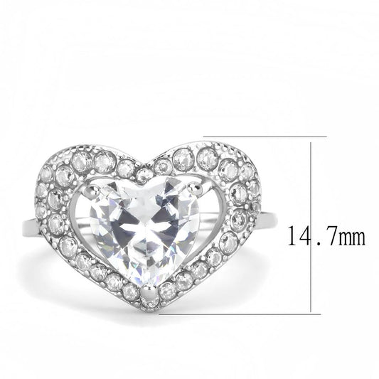 TK3698 - High polished (no plating) Stainless Steel Ring with AAA Grade CZ  in Clear-1