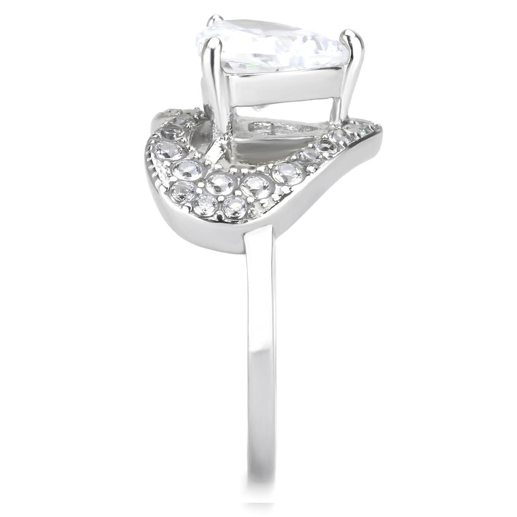 TK3698 - High polished (no plating) Stainless Steel Ring with AAA Grade CZ  in Clear-3