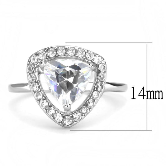 TK3699 - High polished (no plating) Stainless Steel Ring with AAA Grade CZ  in Clear-1