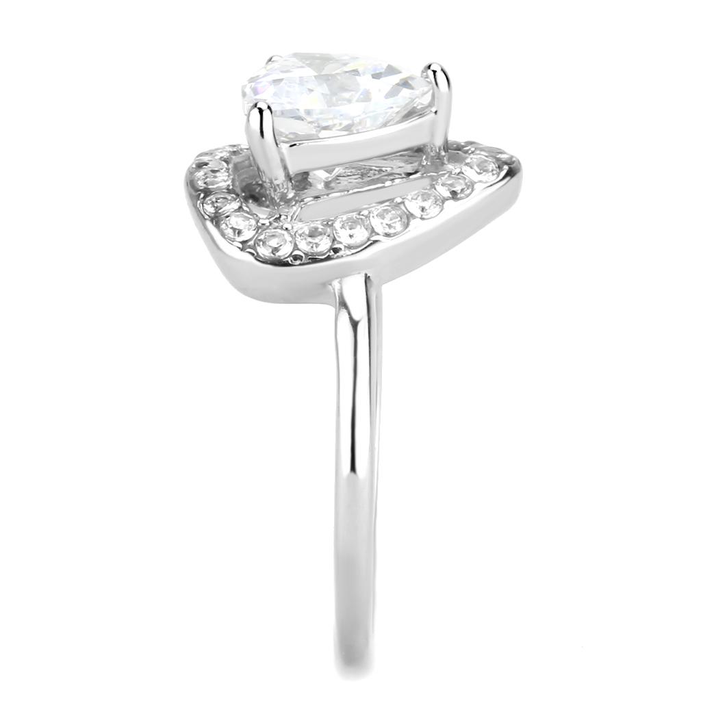 TK3699 - High polished (no plating) Stainless Steel Ring with AAA Grade CZ  in Clear-3