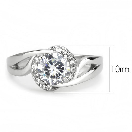 TK3701 - High polished (no plating) Stainless Steel Ring with AAA Grade CZ  in Clear-1