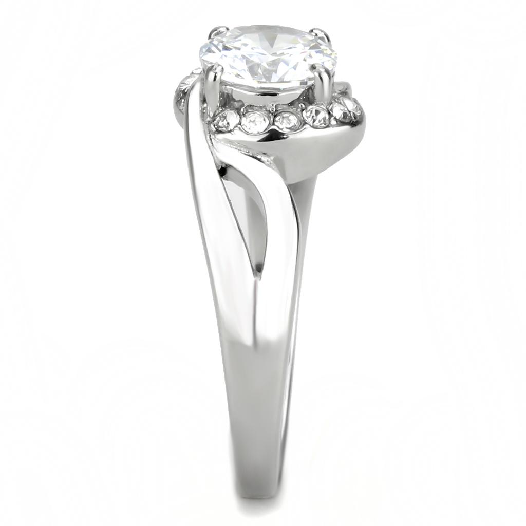 TK3701 - High polished (no plating) Stainless Steel Ring with AAA Grade CZ  in Clear-3