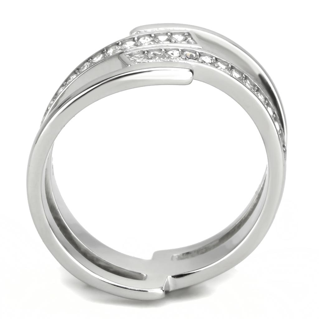 TK3702 - High polished (no plating) Stainless Steel Ring with Top Grade Crystal  in Clear-2