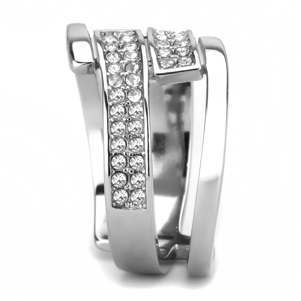 TK3702 - High polished (no plating) Stainless Steel Ring with Top Grade Crystal  in Clear-3