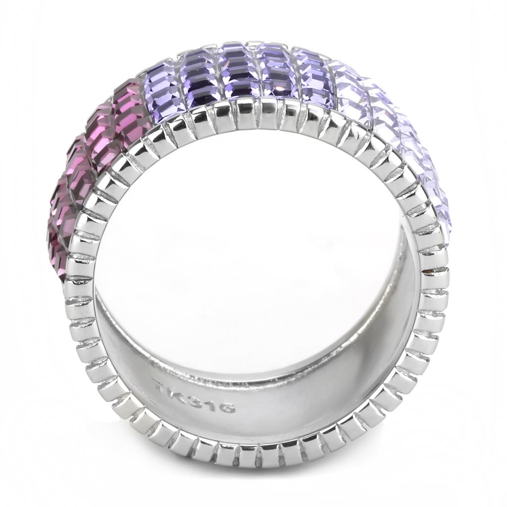 TK3703 - High polished (no plating) Stainless Steel Ring with Top Grade Crystal  in Multi Color-2