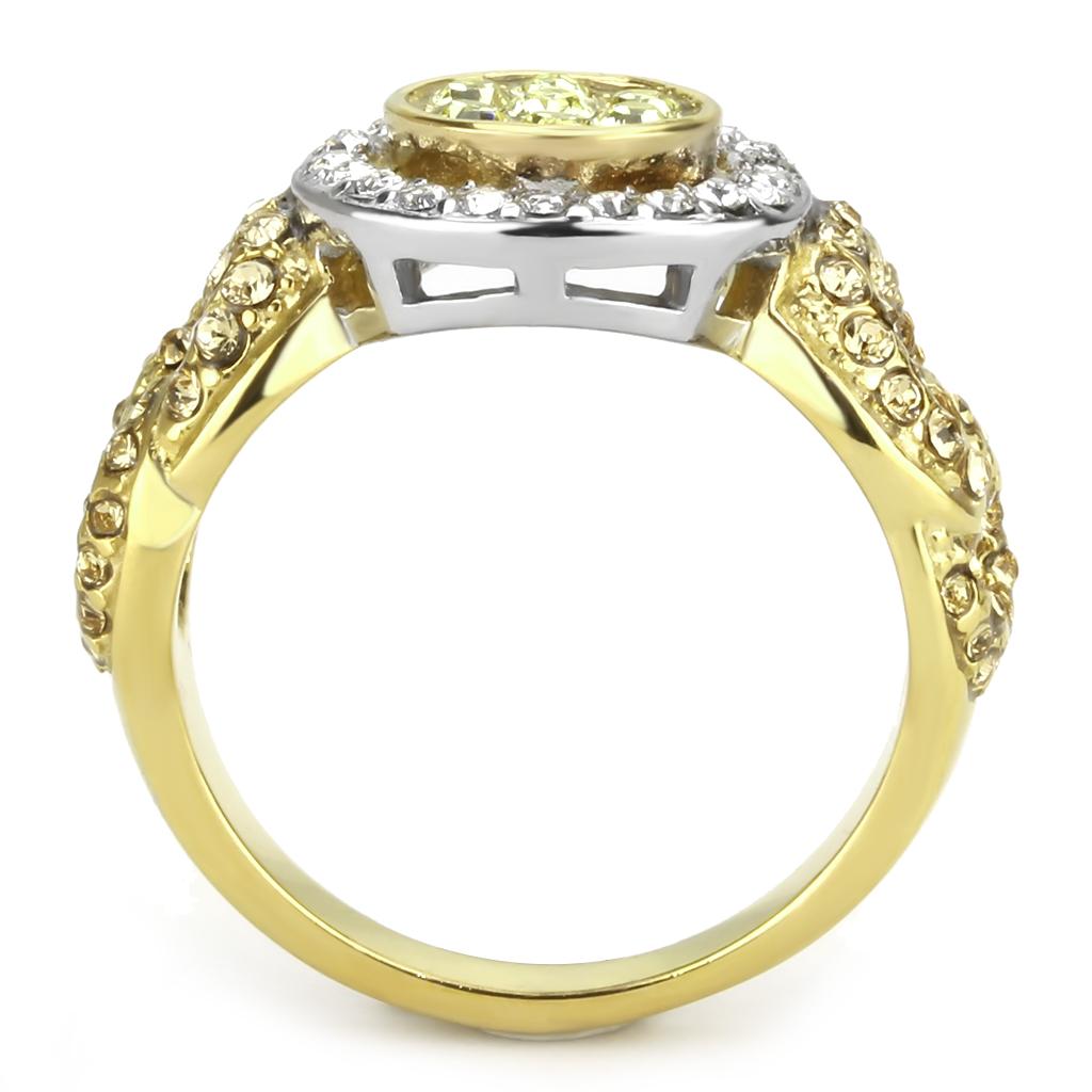 TK3704 - Two-Tone IP Gold (Ion Plating) Stainless Steel Ring with Top Grade Crystal  in Multi Color-2