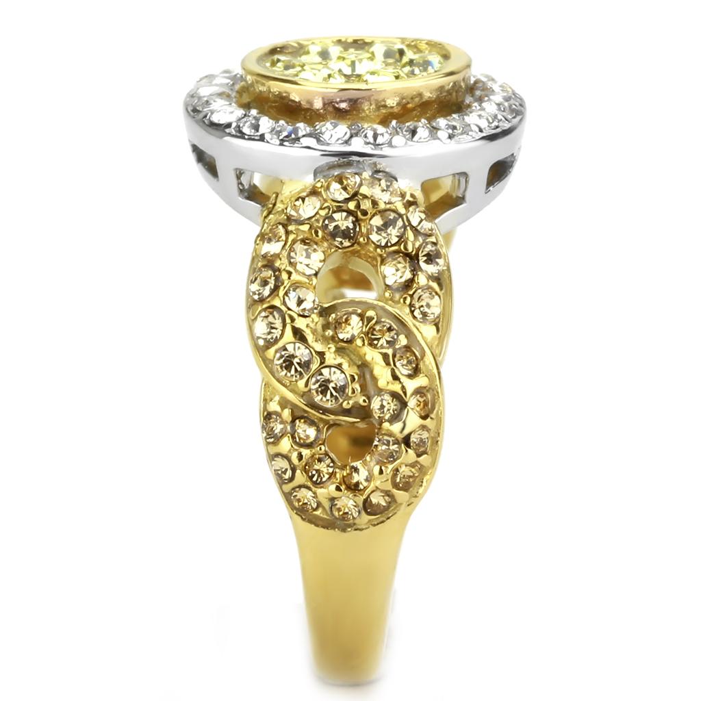 TK3704 - Two-Tone IP Gold (Ion Plating) Stainless Steel Ring with Top Grade Crystal  in Multi Color-3
