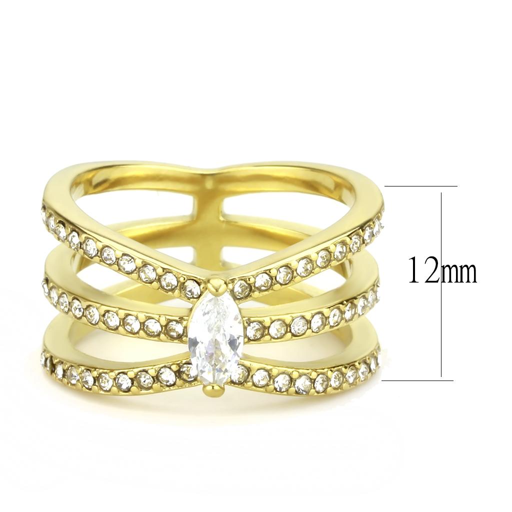 TK3705 - IP Gold(Ion Plating) Stainless Steel Ring with AAA Grade CZ  in Clear-1