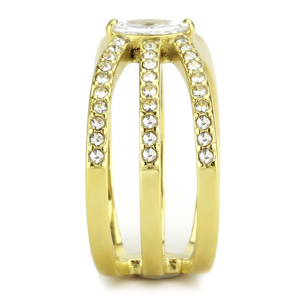TK3705 - IP Gold(Ion Plating) Stainless Steel Ring with AAA Grade CZ  in Clear-3