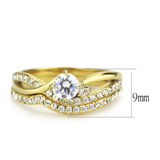 TK3708 - IP Gold(Ion Plating) Stainless Steel Ring with AAA Grade CZ  in Clear-1