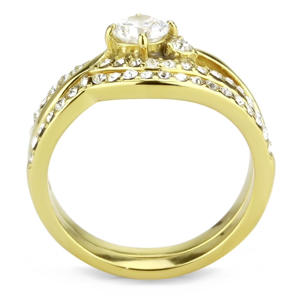 TK3708 - IP Gold(Ion Plating) Stainless Steel Ring with AAA Grade CZ  in Clear-2
