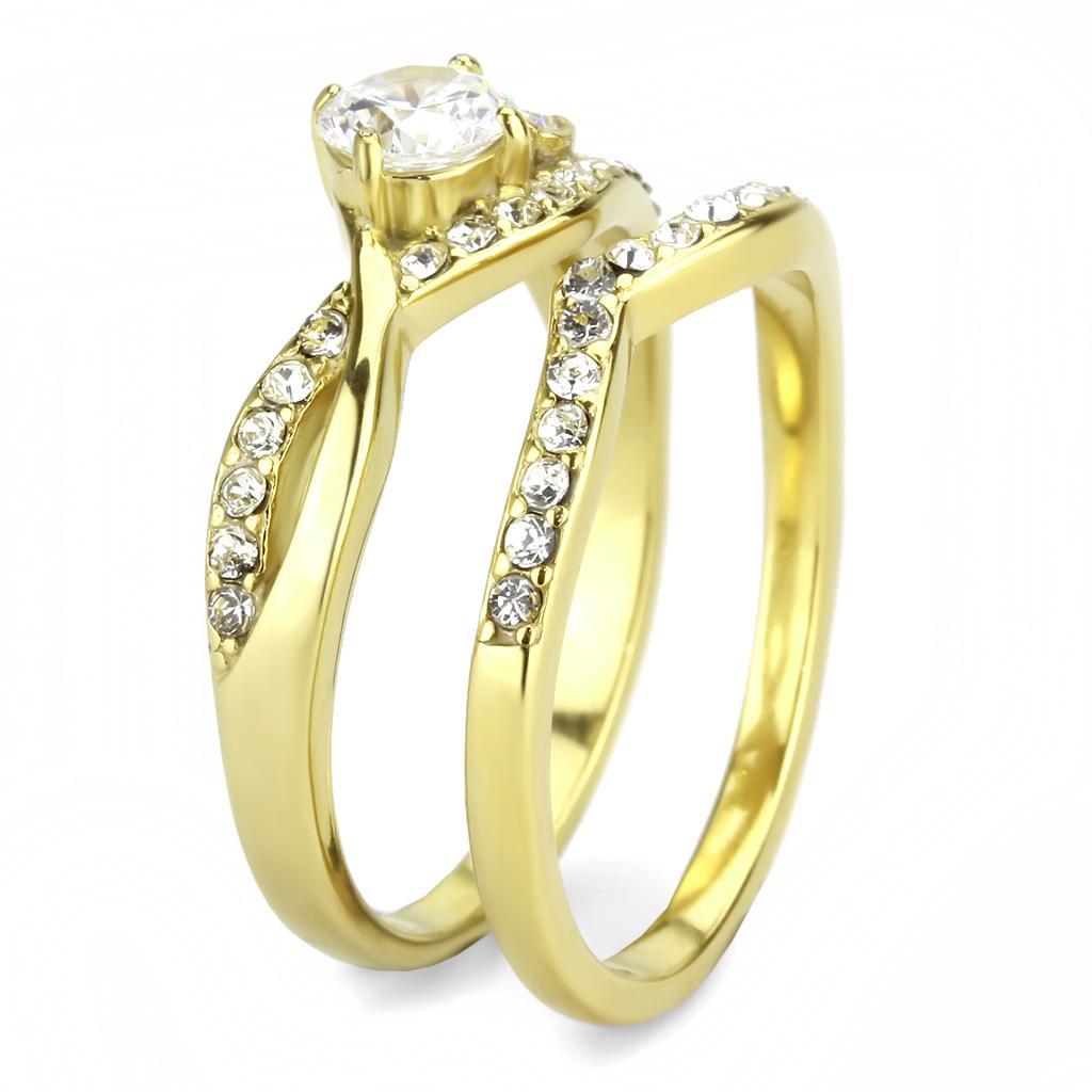 TK3708 - IP Gold(Ion Plating) Stainless Steel Ring with AAA Grade CZ  in Clear-3