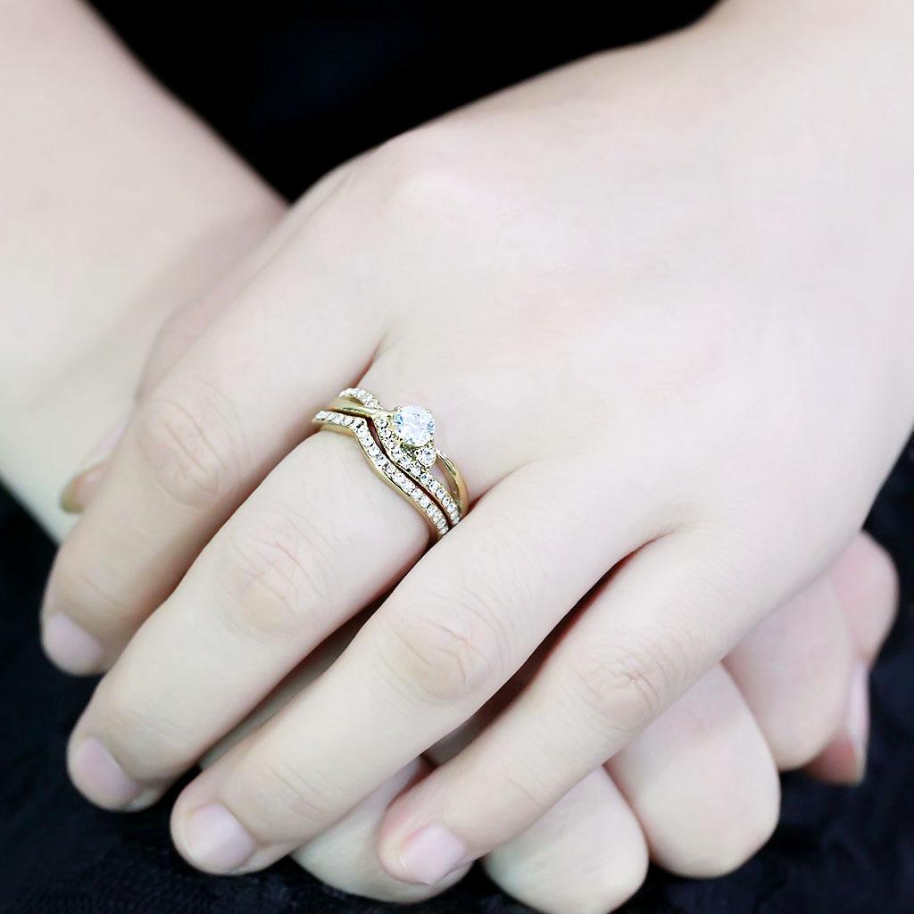 TK3708 - IP Gold(Ion Plating) Stainless Steel Ring with AAA Grade CZ  in Clear-4