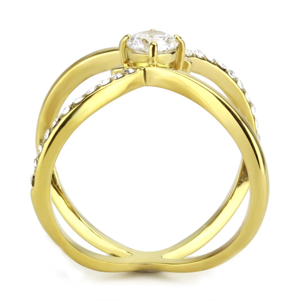 TK3709 - IP Gold(Ion Plating) Stainless Steel Ring with AAA Grade CZ  in Clear-2