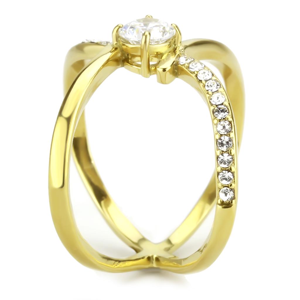 TK3709 - IP Gold(Ion Plating) Stainless Steel Ring with AAA Grade CZ  in Clear-3