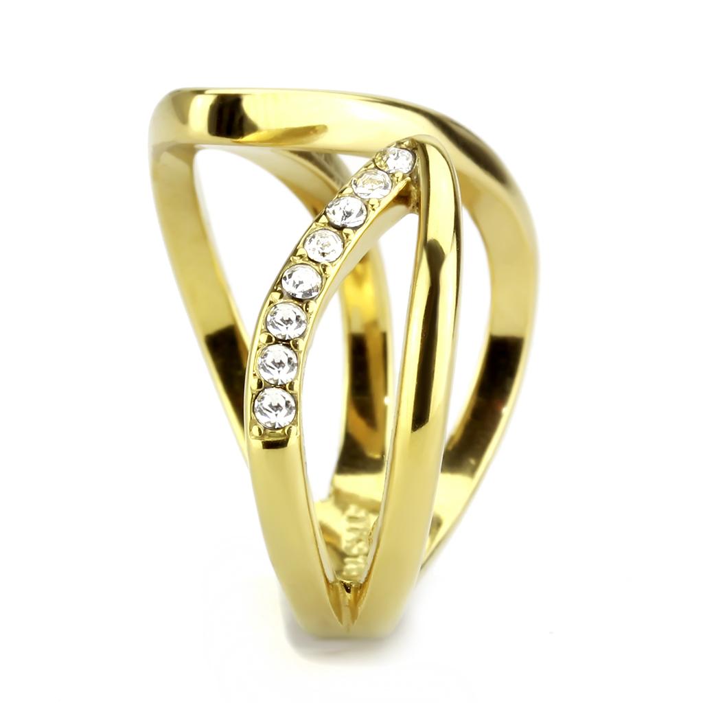 TK3710 - IP Gold(Ion Plating) Stainless Steel Ring with Top Grade Crystal  in Clear-4