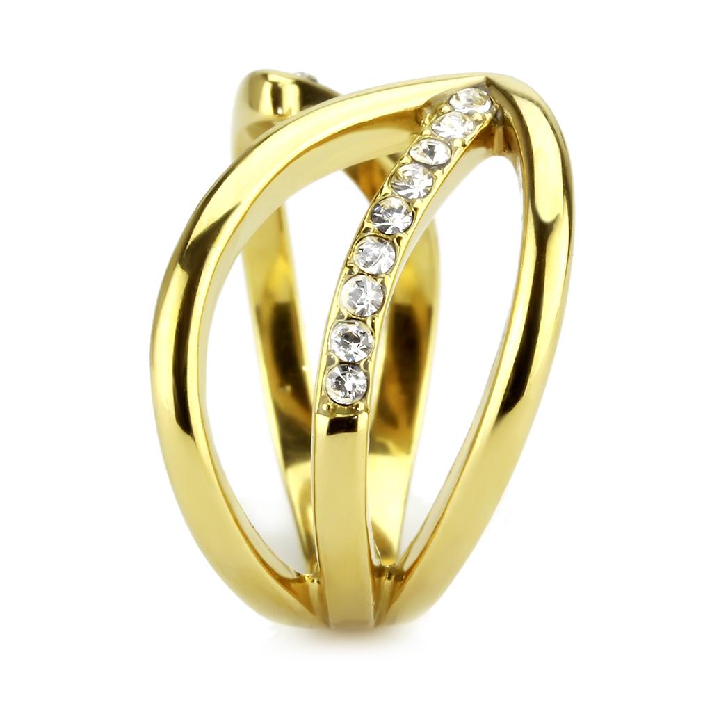 TK3710 - IP Gold(Ion Plating) Stainless Steel Ring with Top Grade Crystal  in Clear-3
