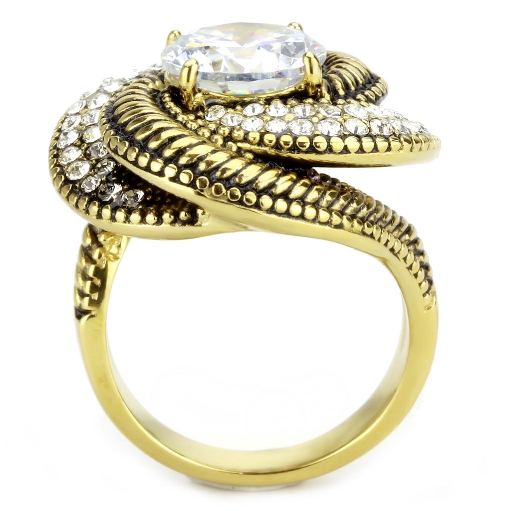 TK3714 - IP Gold(Ion Plating) Stainless Steel Ring with AAA Grade CZ  in Clear-2
