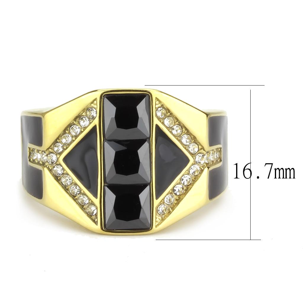 TK3721 - IP Gold(Ion Plating) Stainless Steel Ring with AAA Grade CZ  in Black Diamond-1