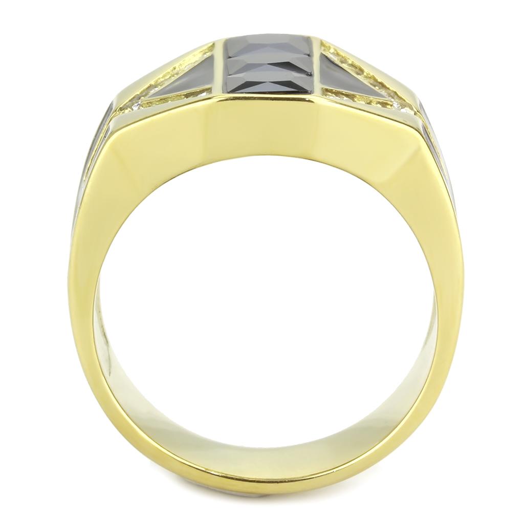 TK3721 - IP Gold(Ion Plating) Stainless Steel Ring with AAA Grade CZ  in Black Diamond-2