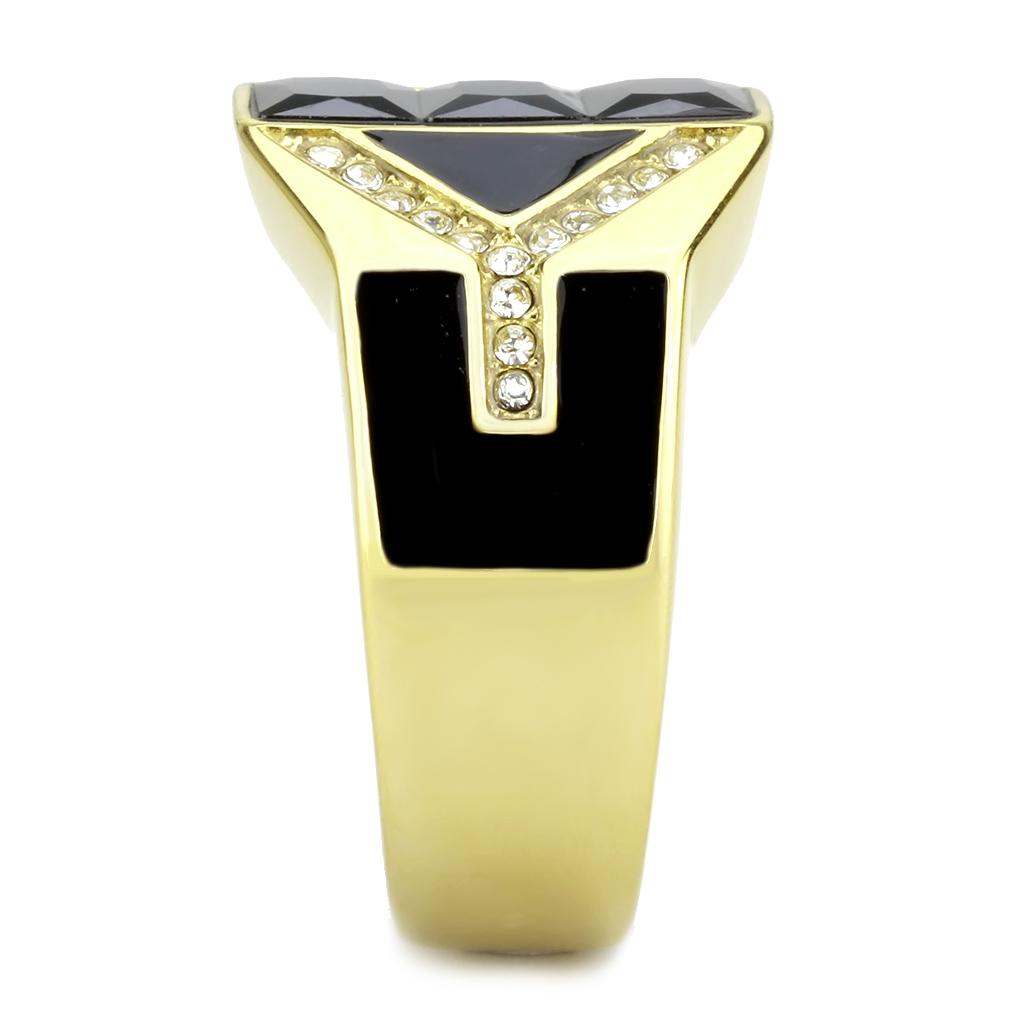 TK3721 - IP Gold(Ion Plating) Stainless Steel Ring with AAA Grade CZ  in Black Diamond-3