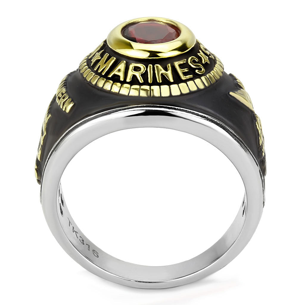 TK3723 - Two-Tone IP Gold (Ion Plating) Stainless Steel Ring with Synthetic Synthetic Glass in Red Series-2