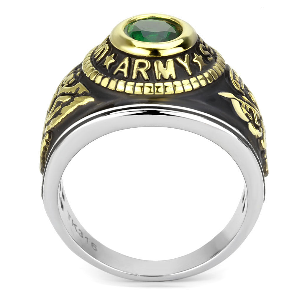 TK3724 - Two-Tone IP Gold (Ion Plating) Stainless Steel Ring with Synthetic Synthetic Glass in Emerald-3