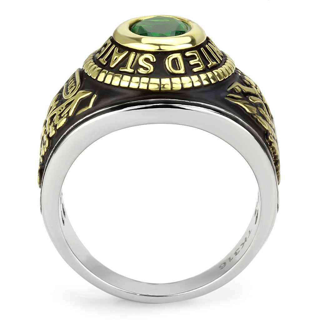 TK3724 - Two-Tone IP Gold (Ion Plating) Stainless Steel Ring with Synthetic Synthetic Glass in Emerald-2