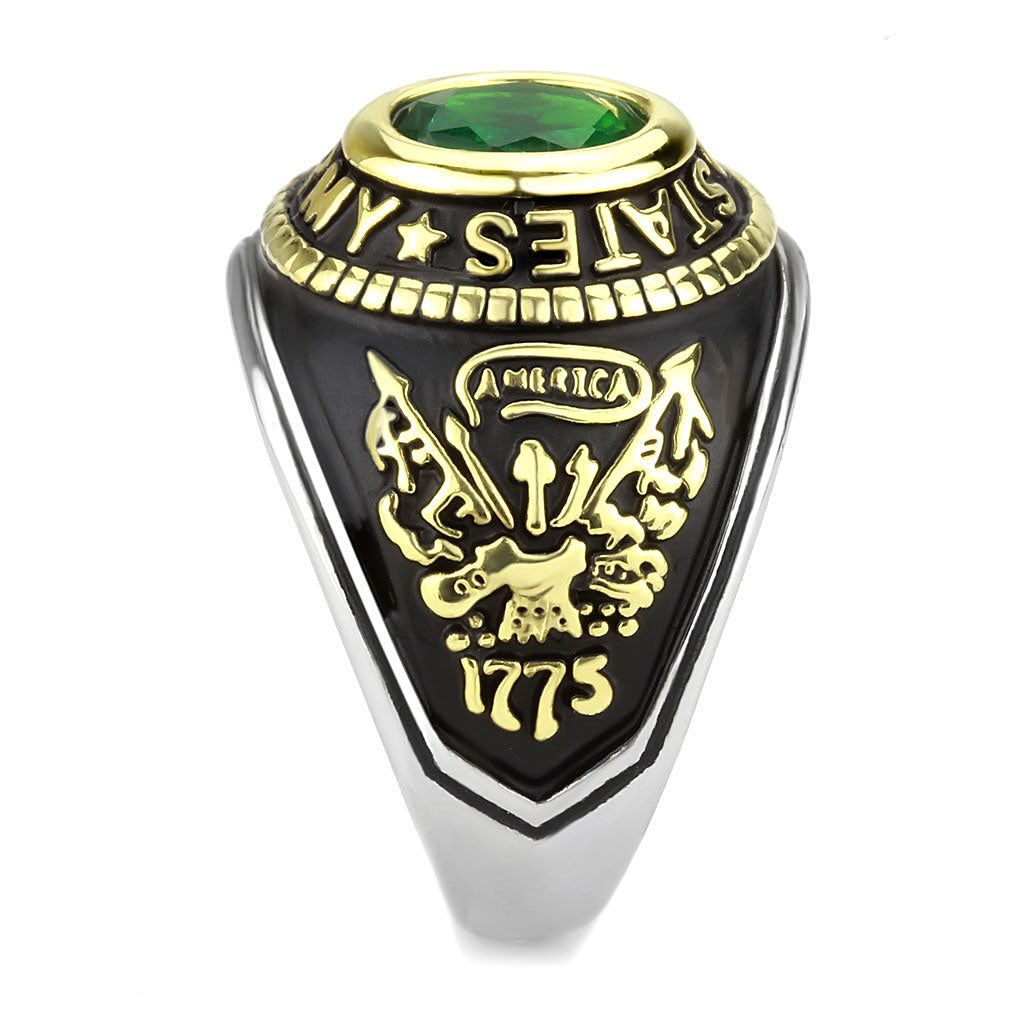TK3724 - Two-Tone IP Gold (Ion Plating) Stainless Steel Ring with Synthetic Synthetic Glass in Emerald-4
