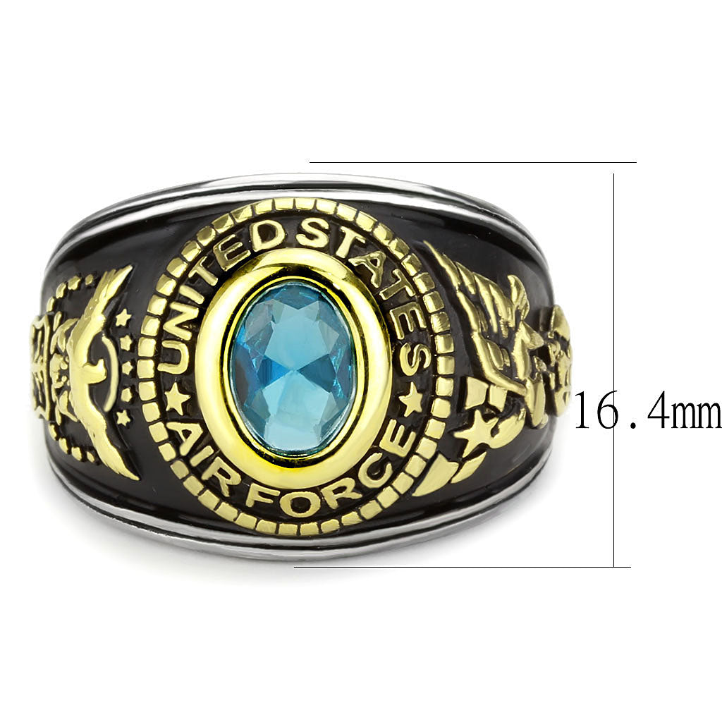 TK3725 - Two-Tone IP Gold (Ion Plating) Stainless Steel Ring with Synthetic Synthetic Glass in Sea Blue-1