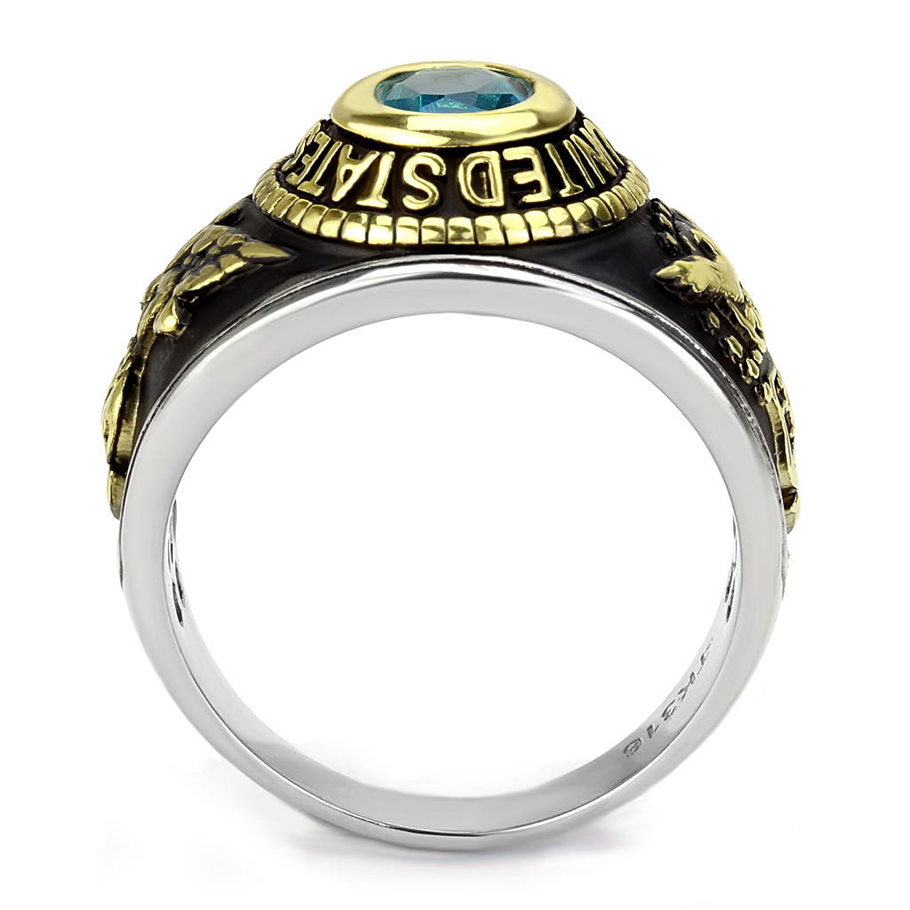 TK3725 - Two-Tone IP Gold (Ion Plating) Stainless Steel Ring with Synthetic Synthetic Glass in Sea Blue-3