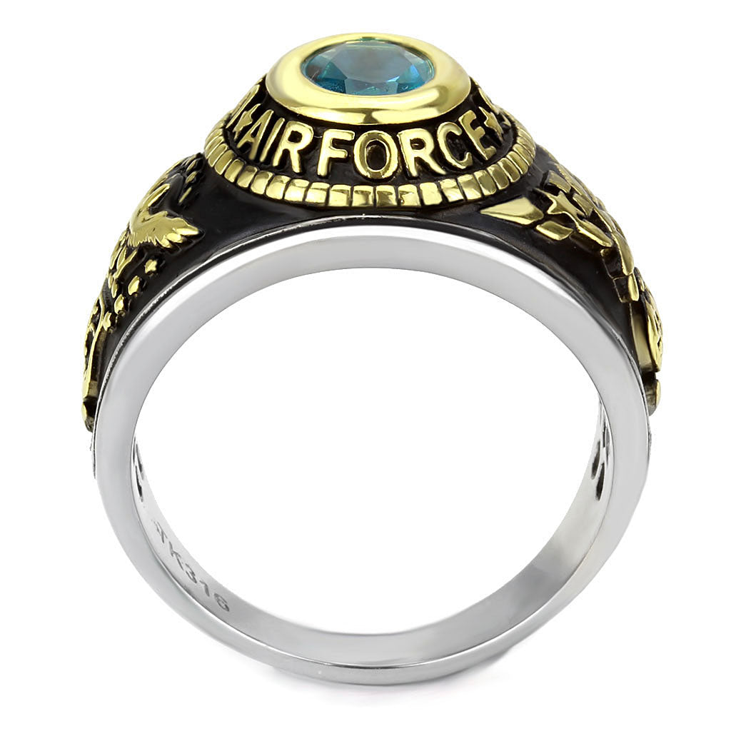 TK3725 - Two-Tone IP Gold (Ion Plating) Stainless Steel Ring with Synthetic Synthetic Glass in Sea Blue-2