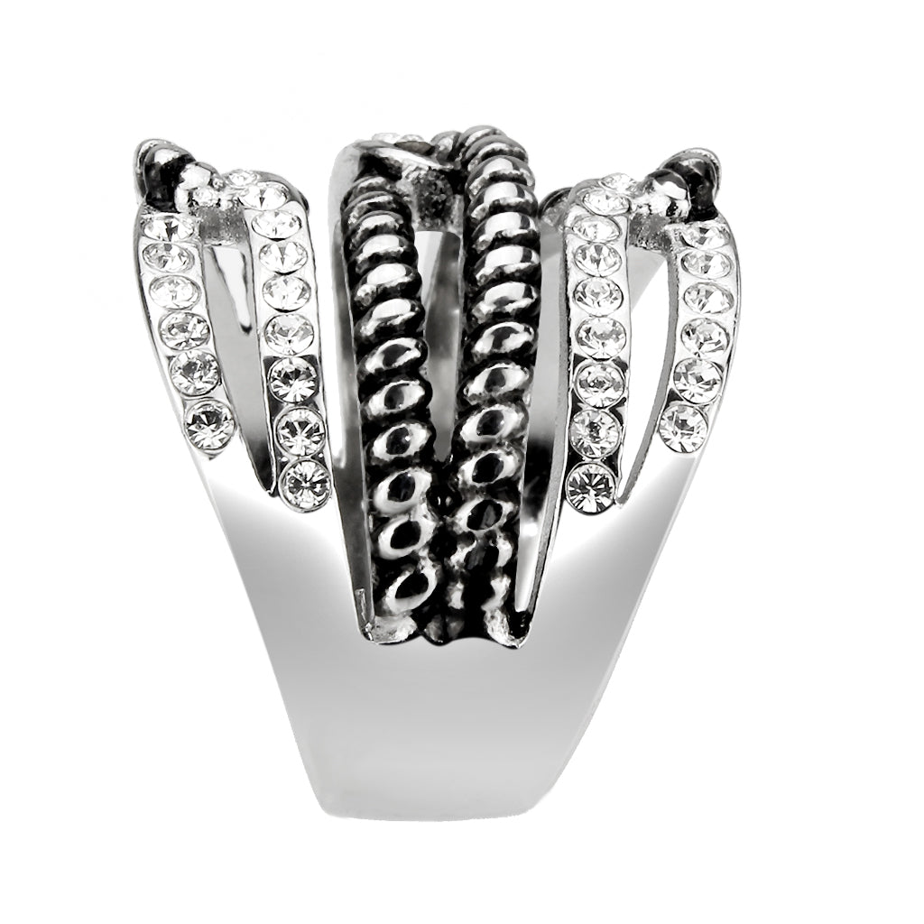 TK3733 High polished Stainless Steel Ring with Top Grade Crystal in Clear-3