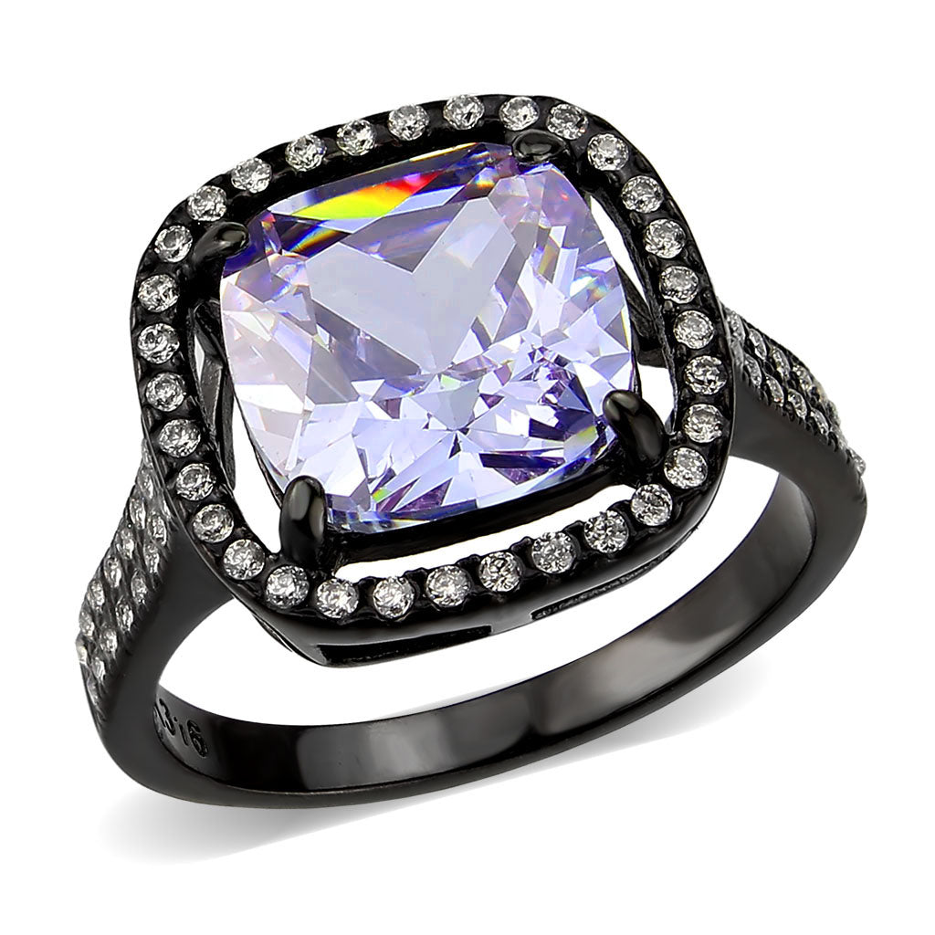 TK3734 IP Black Stainless Steel Ring with AAA Grade CZ in Light Amethyst-0