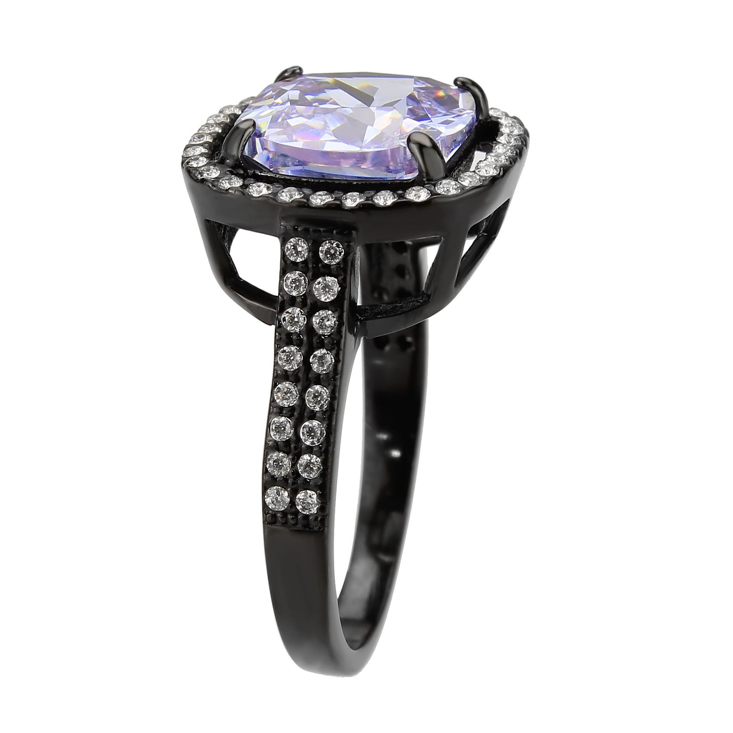 TK3734 IP Black Stainless Steel Ring with AAA Grade CZ in Light Amethyst-3