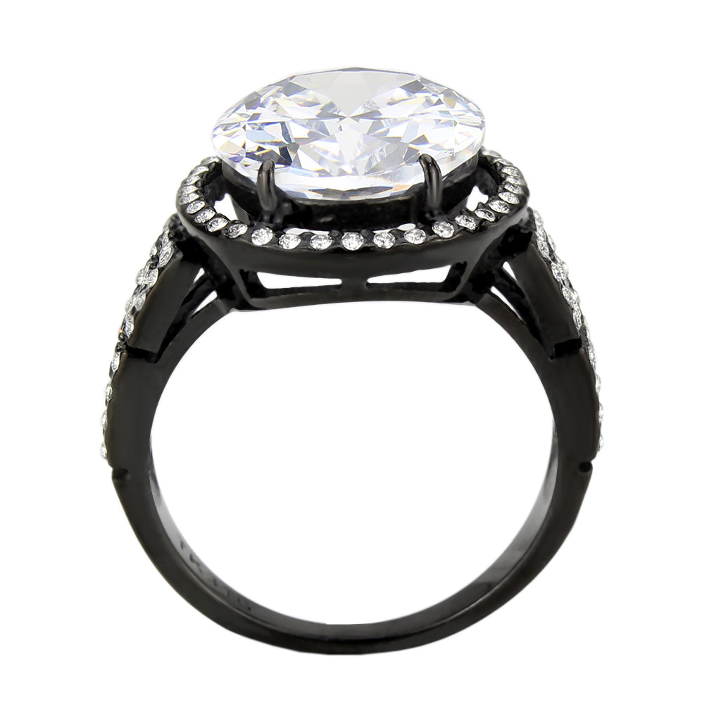 TK3735 IP Black Stainless Steel Ring with AAA Grade CZ in Clear-2
