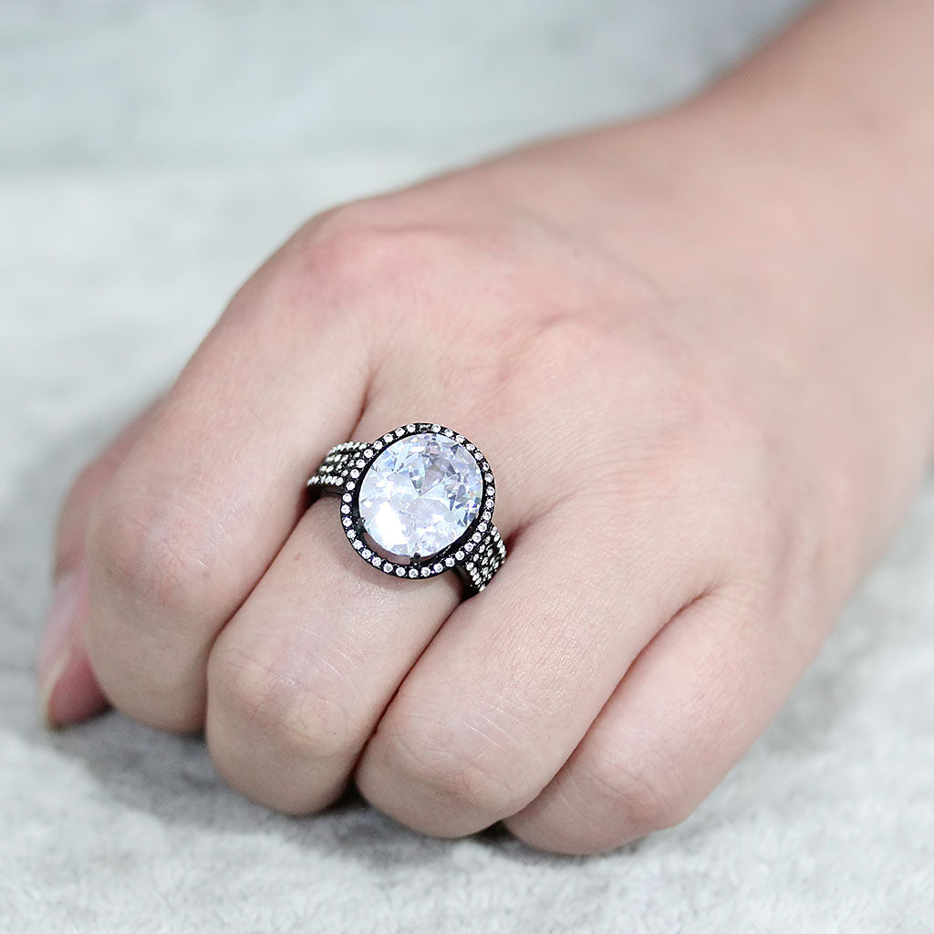 TK3735 IP Black Stainless Steel Ring with AAA Grade CZ in Clear-4