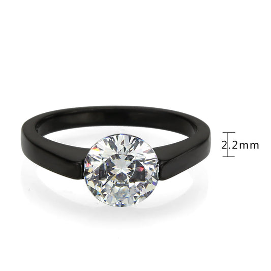 TK3737 - IP Black Stainless Steel Ring with AAA Grade CZ in Clear-1