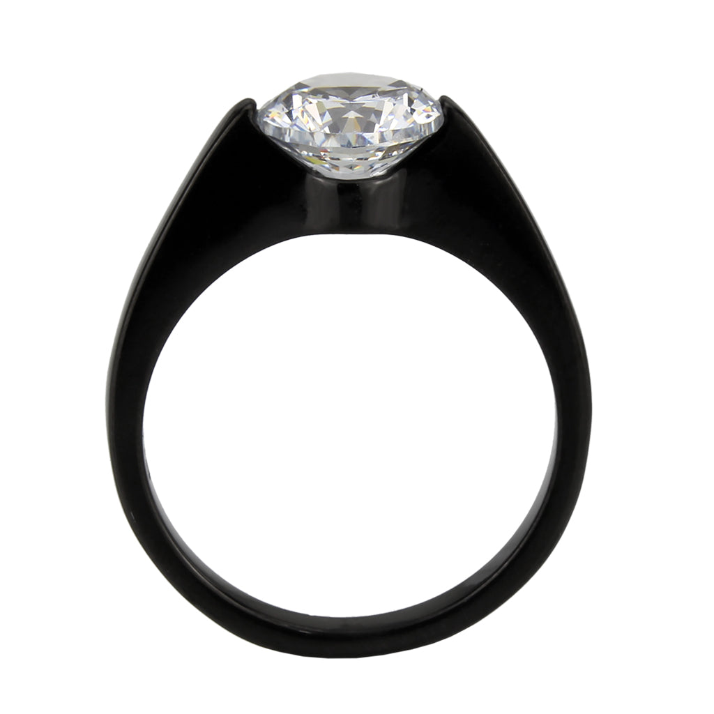 TK3737 - IP Black Stainless Steel Ring with AAA Grade CZ in Clear-2