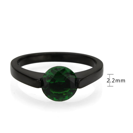 TK3738 IP Black Stainless Steel Ring with Synthetic in Emerald-1