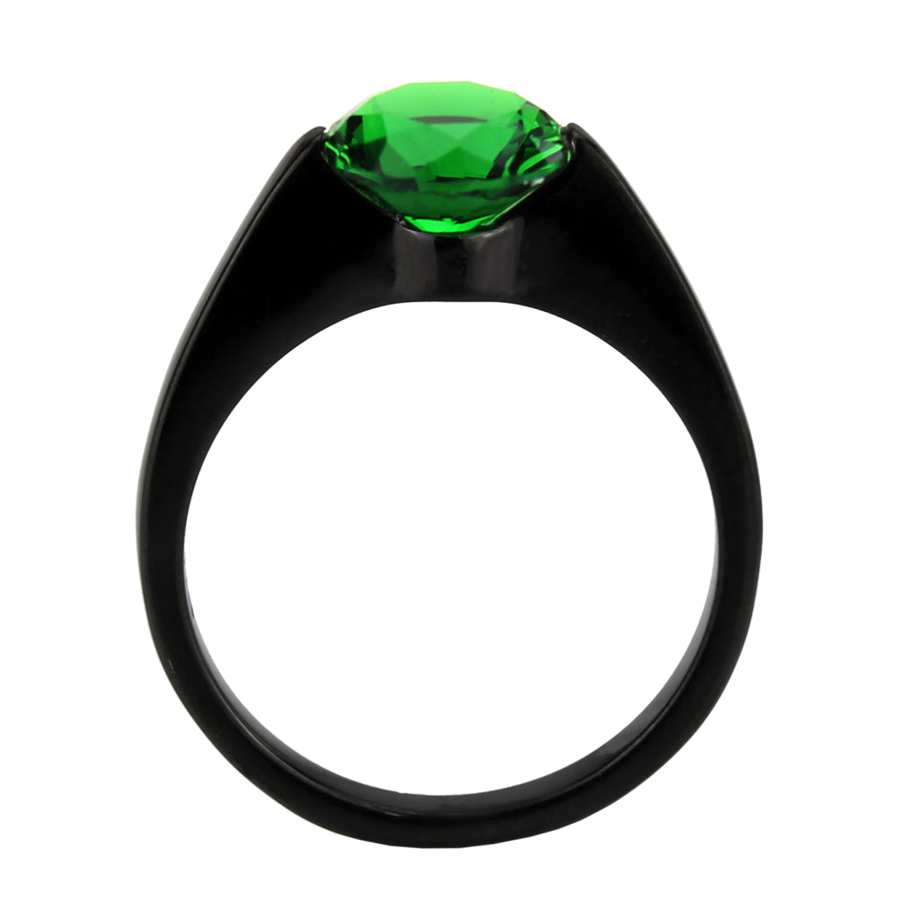 TK3738 IP Black Stainless Steel Ring with Synthetic in Emerald-2