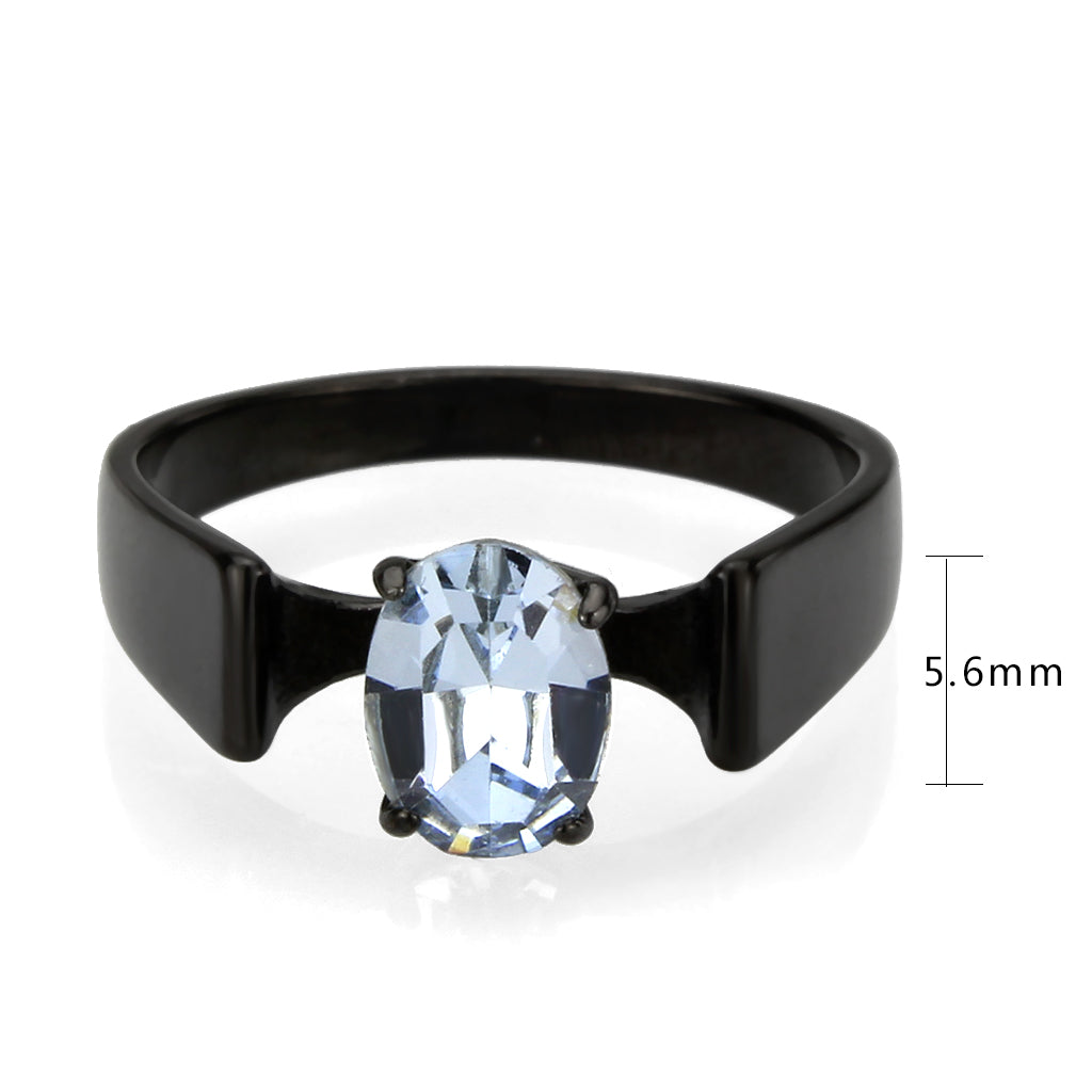 TK3740 IP Black Stainless Steel Ring with Top Grade Crystal in Aquamarine-1