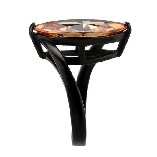 TK3745 IP Black Stainless Steel Ring with AAA Grade CZ in Champagne-1